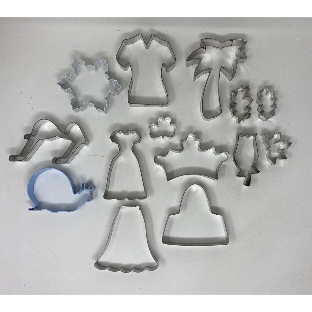 COOKIE CUTTERS Lot of 14 Assorted Aluminum Metal Crown Palm Tree Tulip Fashion